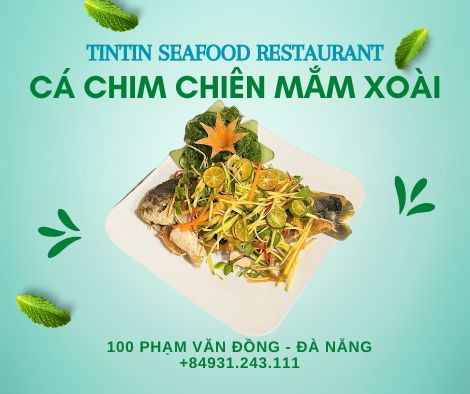 <img src="ca-chim-chien-mam-xoai.jpg" alt="Cá chim chiên mắm xoài tại TinTin Seafood Restaurant, món ăn đặc biệt với cá chim chiên giòn kết hợp với mắm xoài chua ngọt, mang đến hương vị đậm đà và độc đáo.">